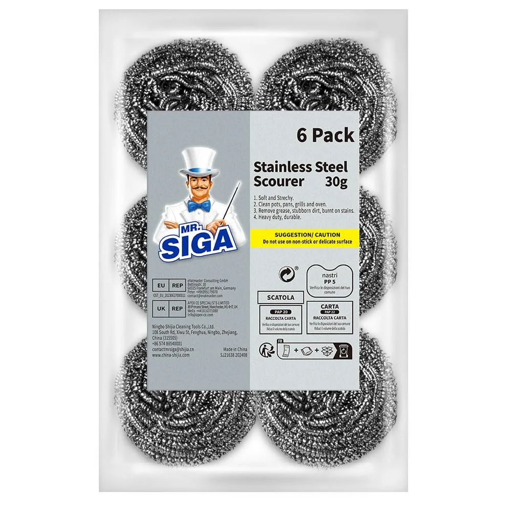 MR.SIGA Stainless Steel Scourer 30 g Pack of 6 — product photo