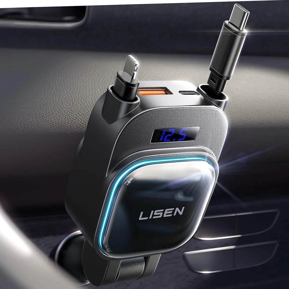 Leelbox Leelbox 96W 4-in-1 Retractable Car Charger USB-C Lightning — product photo