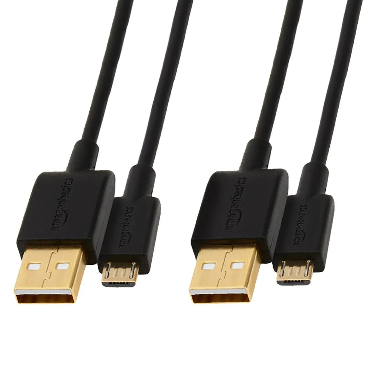 Two black USB-A to Micro-B cables, gold-plated connectors, three feet long
