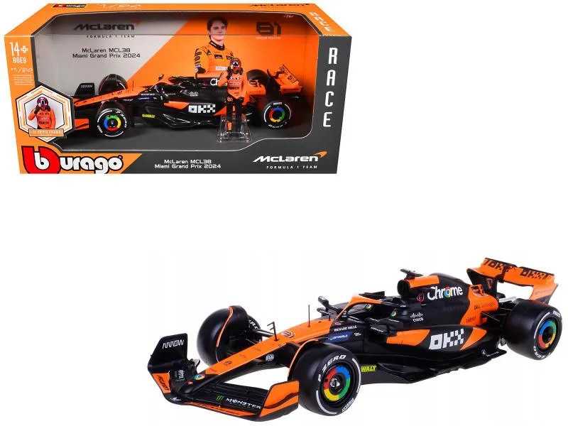 BBURAGO BBURAGO McLaren MCL38 #81 Oscar Piastri OKX Miami GP 2024 1/24 Diecast with Figure — product photo