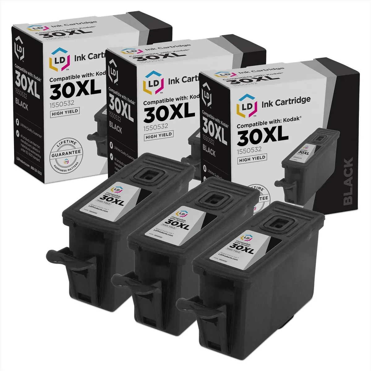 LD Products LD Products Compatible Ink Cartridge for Kodak 30XL 1550532 High Yield Black 3-Pack — product photo