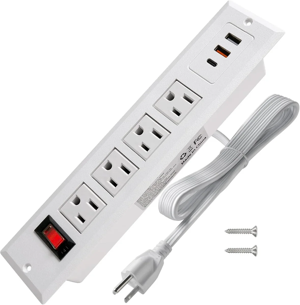 BFKK BFKK 20 W USB-C Recessed Power Strip 4 Outlet 3 USB White — product photo