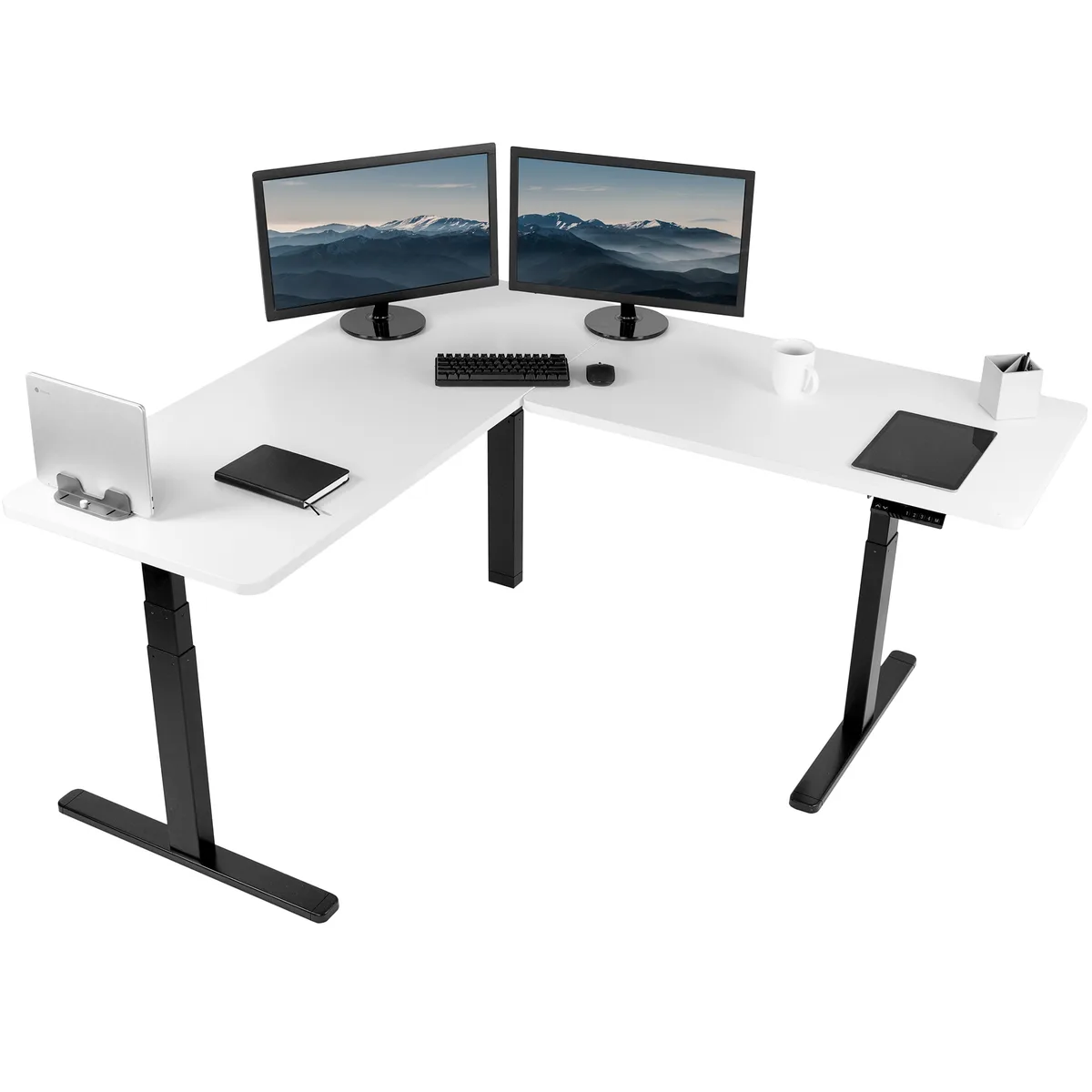 VIVO VIVO Electric L-Shape Corner Desk 67 x 60 White Top Black Frame — product photo