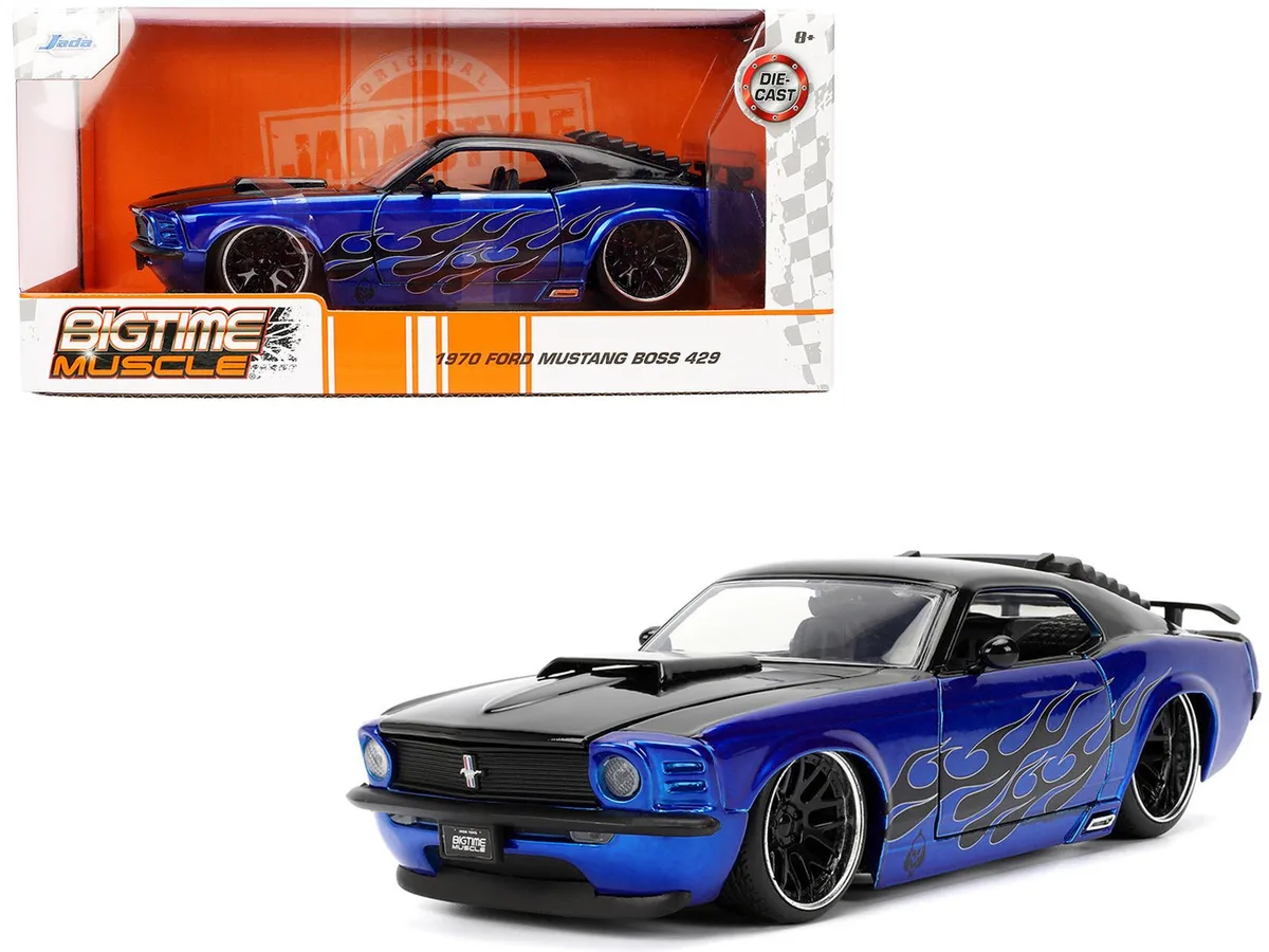 Jada Jada 1970 Ford Mustang Boss 429 1/24 Diecast Black Blue Flames Bigtime Muscle — product photo
