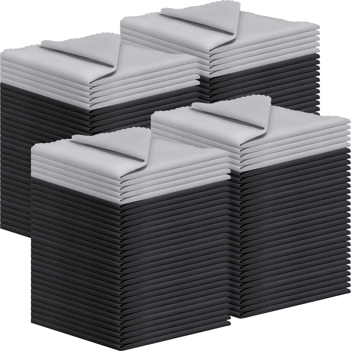 Stack of 120 microfiber cloths in black and grey, 7 by 6 inches