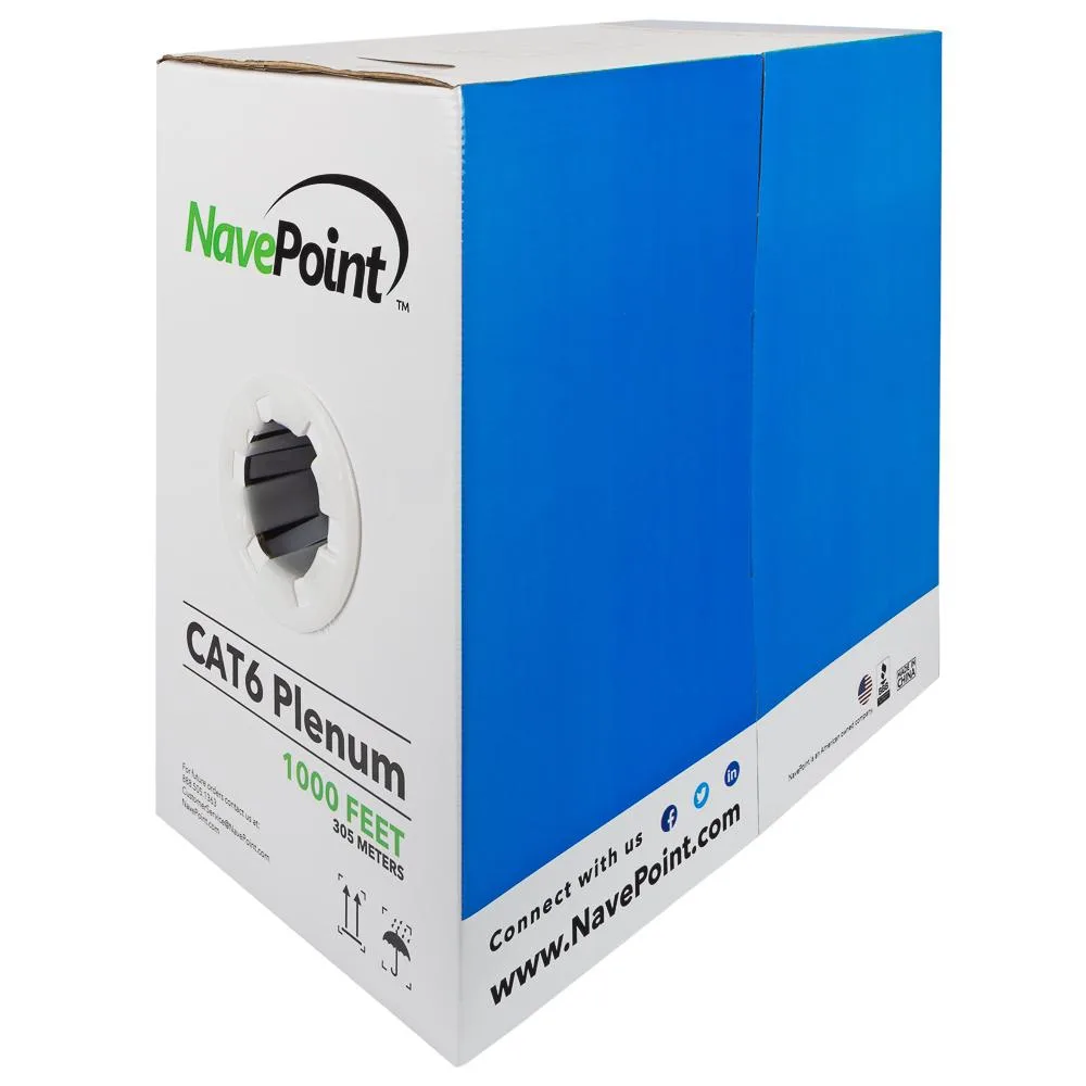 NavePoint NavePoint Cat6 Plenum CCA 1000ft White 23AWG 550MHz network ethernet cable — product photo