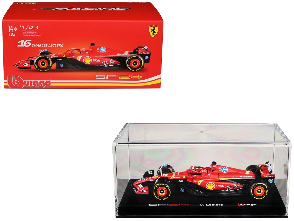 BBURAGO BBURAGO Ferrari SF-24 #16 Charles Leclerc 2024 1/43 Diecast with Display Case — product photo
