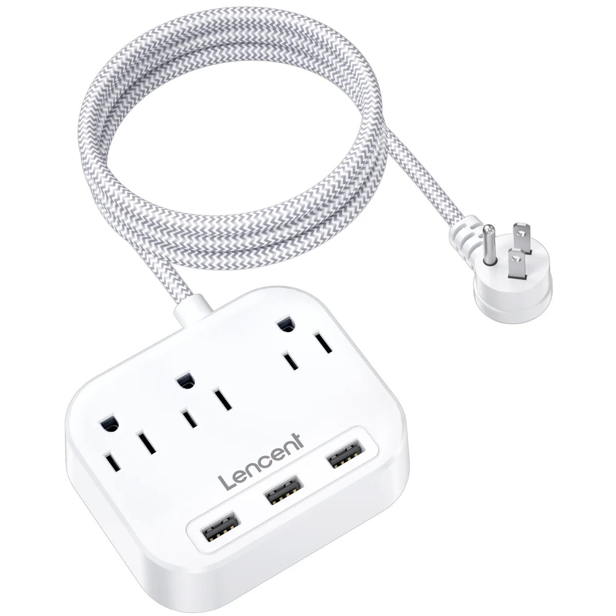 LENCENT LENCENT Power Strip 3 Outlet 3 USB 17W 6.6ft Braided Cord White — product photo