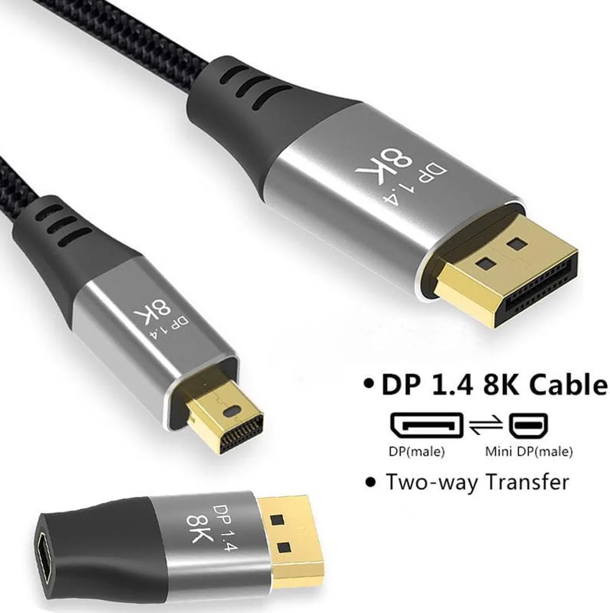 SMUGDESK SMUGDESK Mini DP to DisplayPort 8K Cable 3.3ft 7680x4320@60Hz 3840x2160@144Hz DP 1.4 Bi-Directional — product photo
