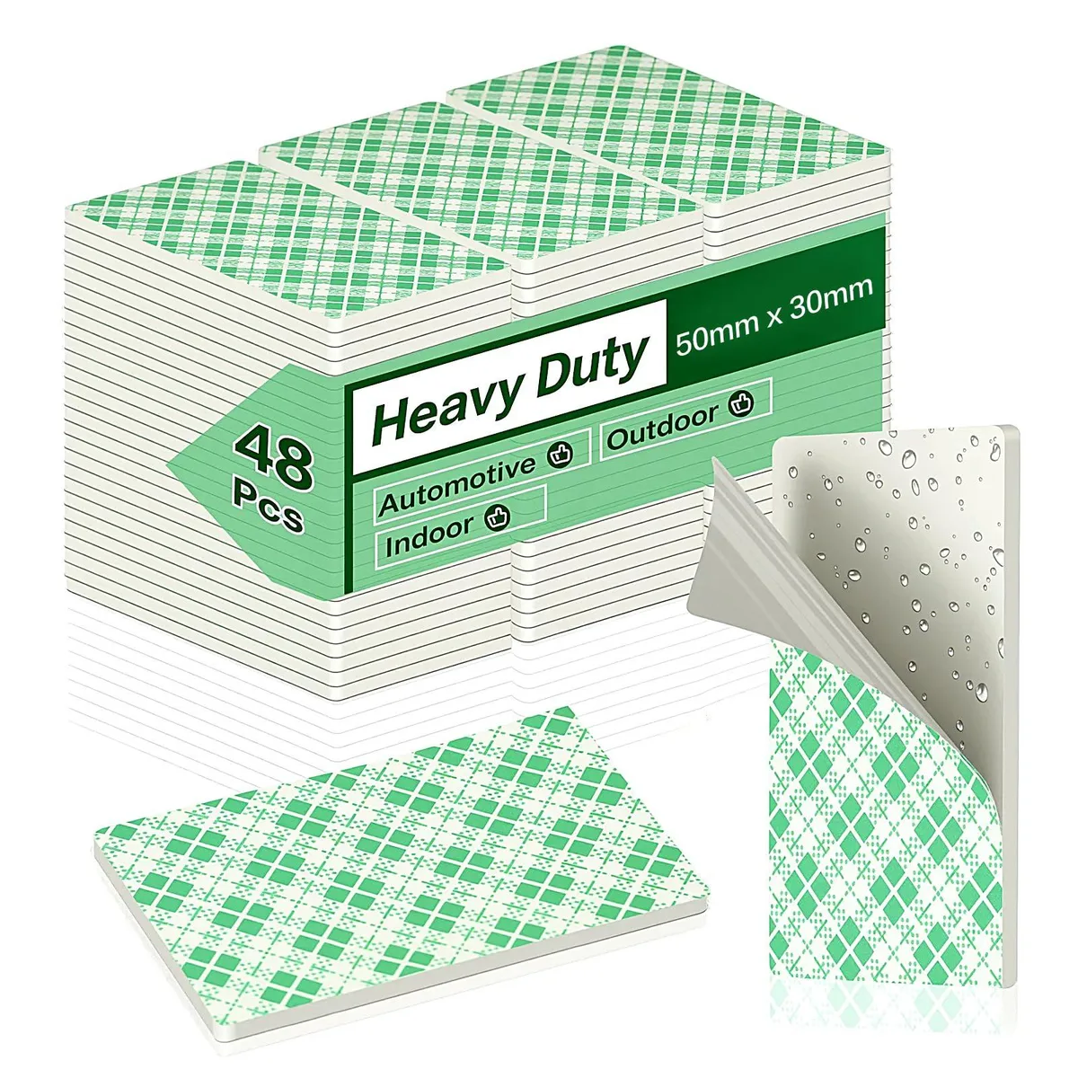 White rectangular foam pads with adhesive on both sides