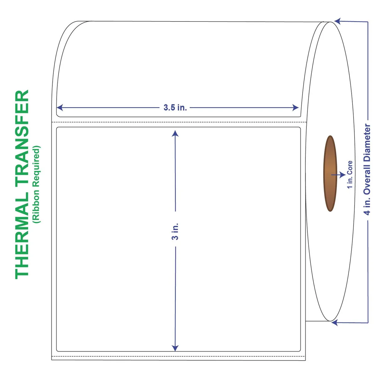 Four rolls of white perforated thermal-transfer labels in a carton