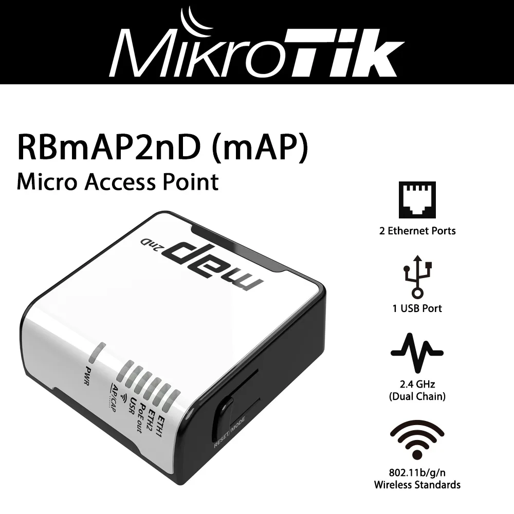 Mikrotik Mikrotik RBmAP2nD micro access point dual-chain 2.4GHz 2 Ethernet 1 USB — product photo