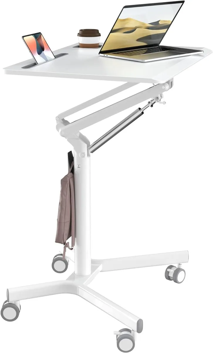 BFKK BFKK Mobile Standing Desk 28 inch White 27.6x20.4 29.5-41.3 360 wheels 22lbs — product photo