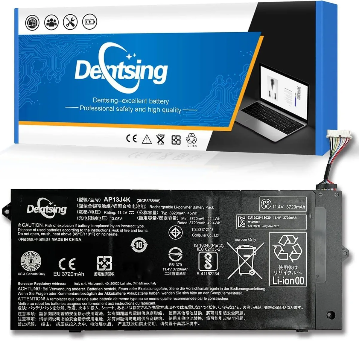 NShi NShi AP13J4K 11.4V 45Wh 3920mAh laptop battery — product photo