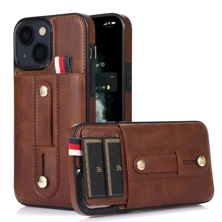 allentian allentian iPhone 14 Wristband Kickstand Wallet Leather Case Brown — product photo