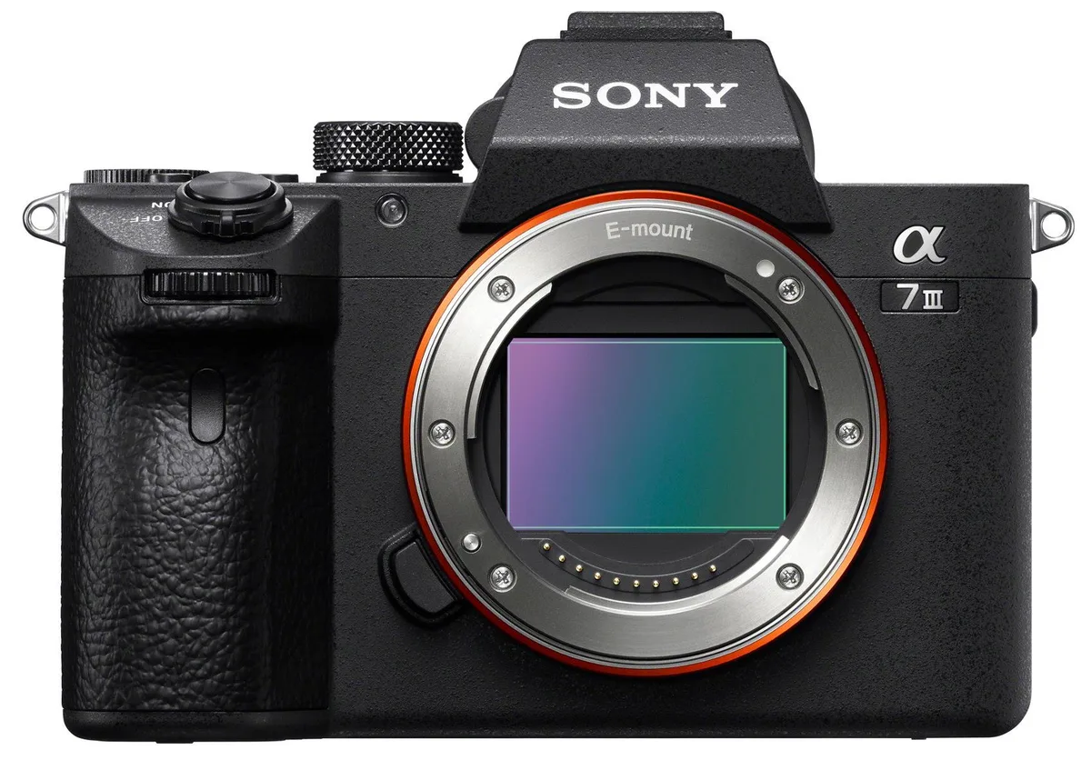 Black Sony a7 III mirrorless camera body with 2.95 inch LCD and electronic viewfinder