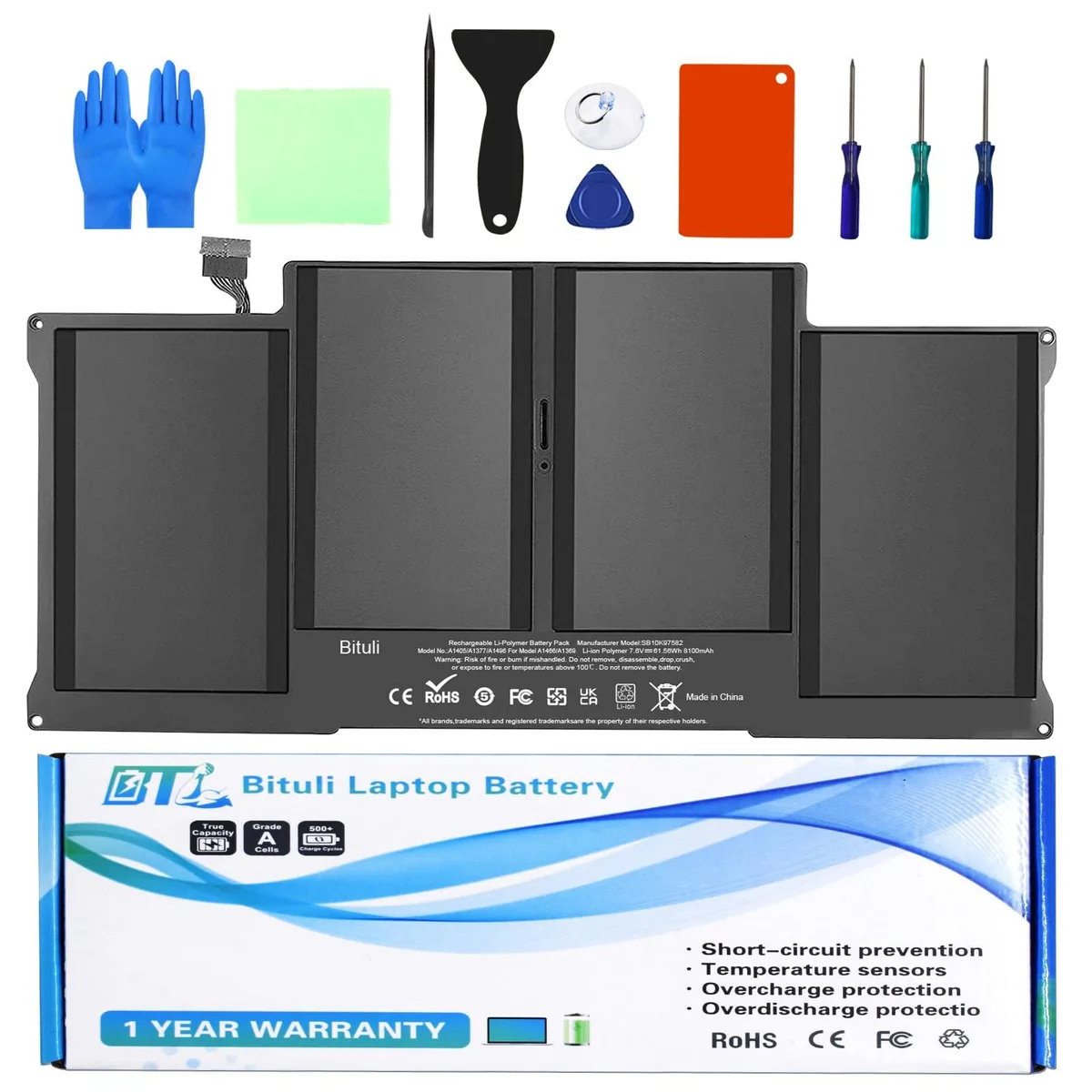  Bituli 13" MacBook Air Battery A1466 A1369 7.6V 8100mAh 61.56Wh — product photo