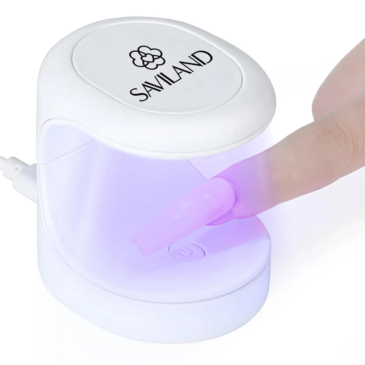 Small white cube UV LED nail lamp, about two inches square, USB-C port visible
