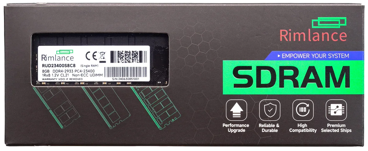 RIMLANCE RIMLANCE RUD23400S8C8 8GB DDR4 2933MHz CL21 1Rx8 desktop RAM — product photo