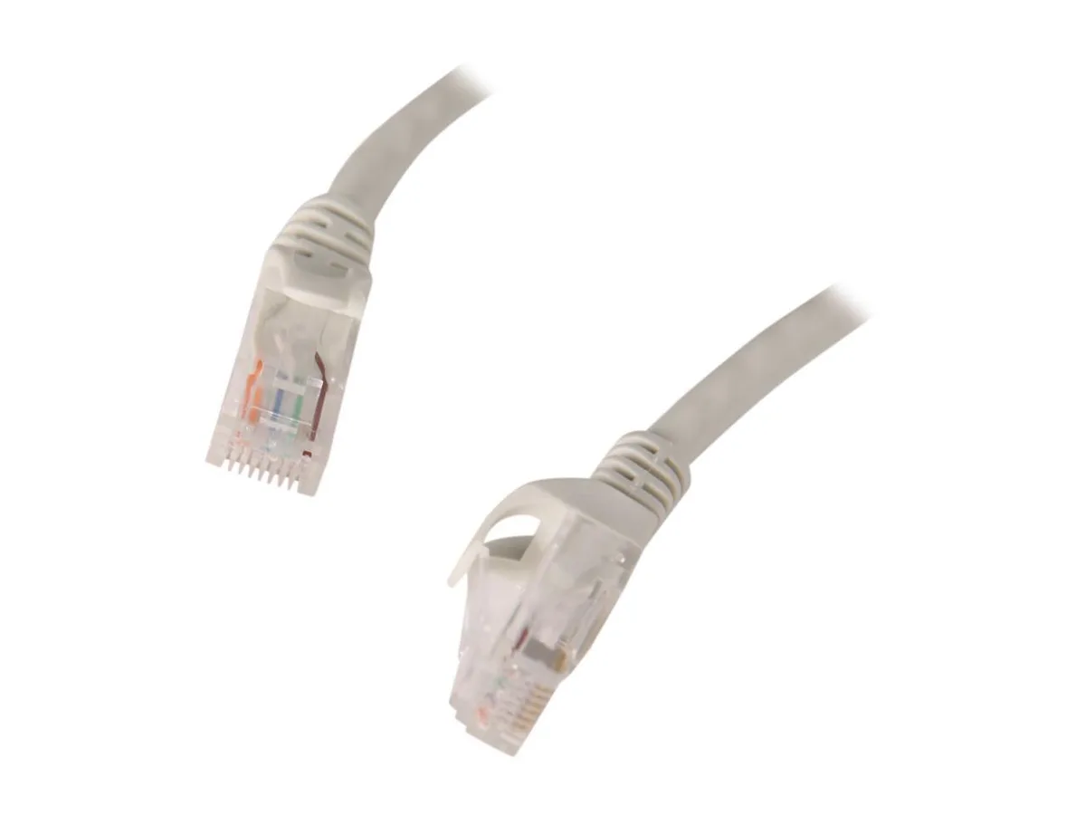 Gray Cat 6E Ethernet cable with RJ45 connectors, 20 ft long, PVC jacket