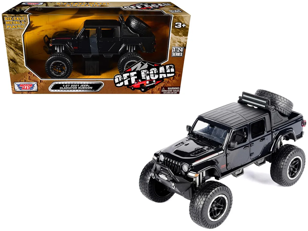 MOTORMAX MOTORMAX 2021 Jeep Gladiator Rubicon 1/27 Diecast Truck Black Matt Black Top — product photo