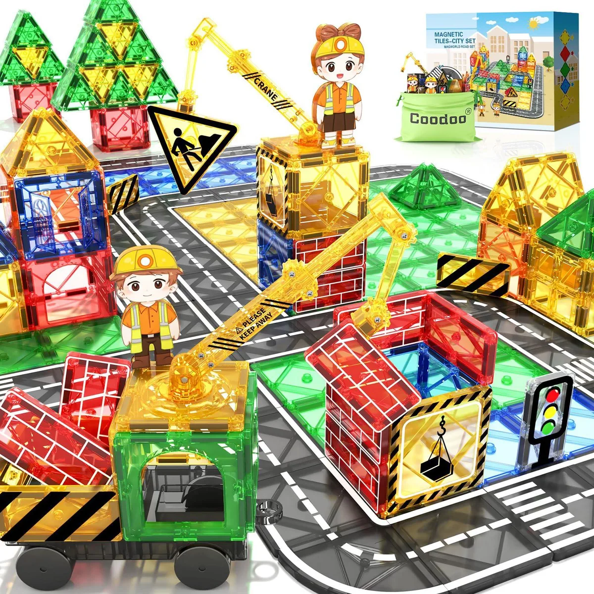  Coodoo Magnetic Tiles Road Set 40-piece with Extendable Crane — product photo