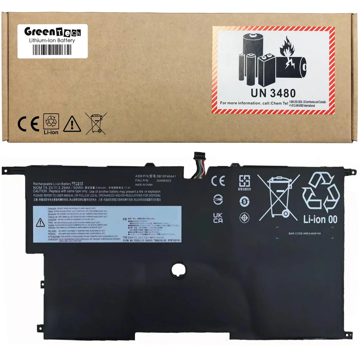 GreenTechLLC GreenTechLLC 00HW003 00HW002 laptop battery 15.2V 50WHR — product photo