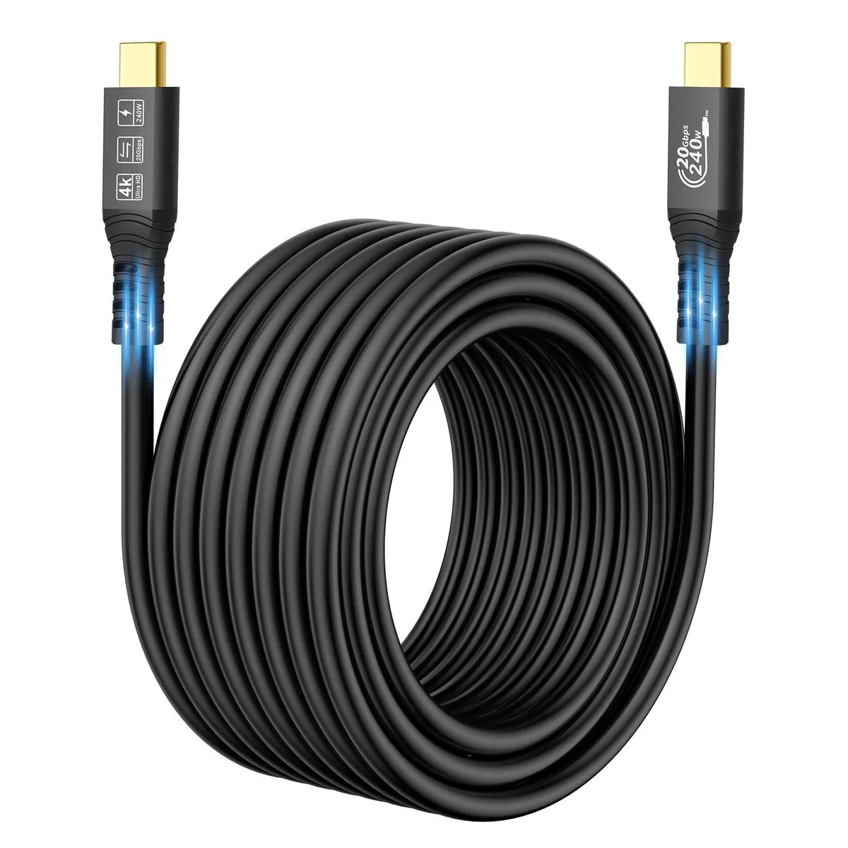 Braided USB-C male-to-male extension cable, 10 ft