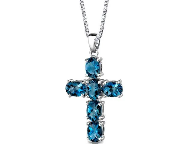 Oravo Oravo London Blue Topaz Cross Pendant 6.00ct 18in Sterling Silver .925 — product photo