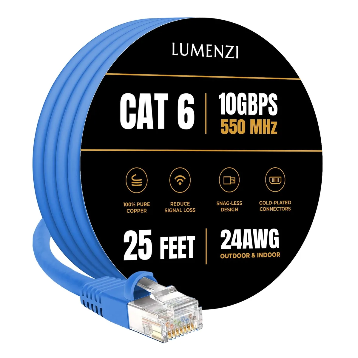 Lumenzi Lumenzi EC-6-25-BL-1 Cat 6 network ethernet cable 25 FT Blue 550 MHz — product photo