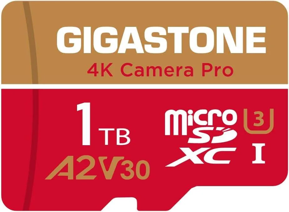 Small black microSDXC card with adapter, labelled 1TB 4K Camera Pro