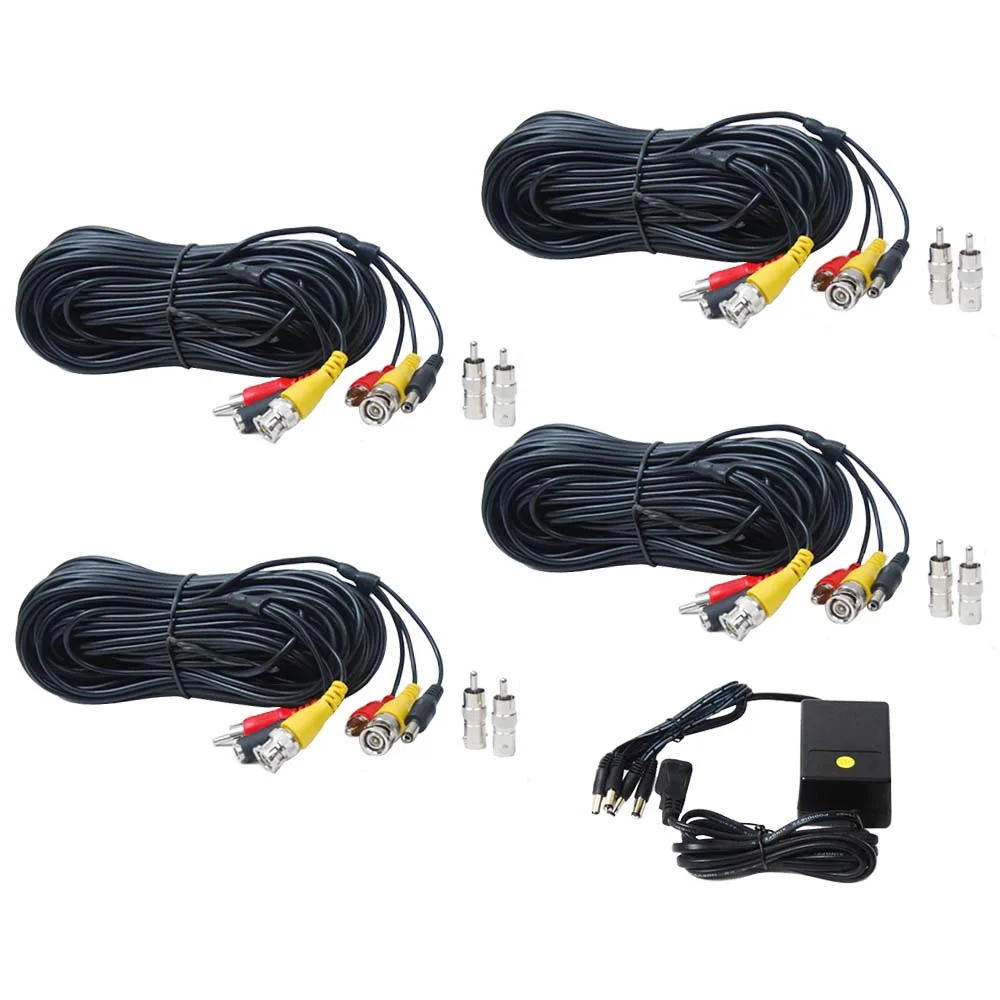 VideoSecu VideoSecu ACBVA504P 4 x 50ft Audio Video Power Cable BNC RCA 2.1mm 12V 4CH — product photo