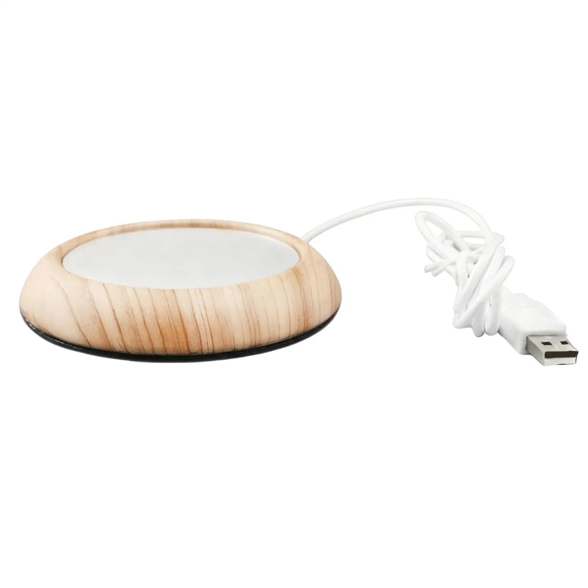 White USB mug warmer plate, 10.3 cm square, 1.6 cm thick