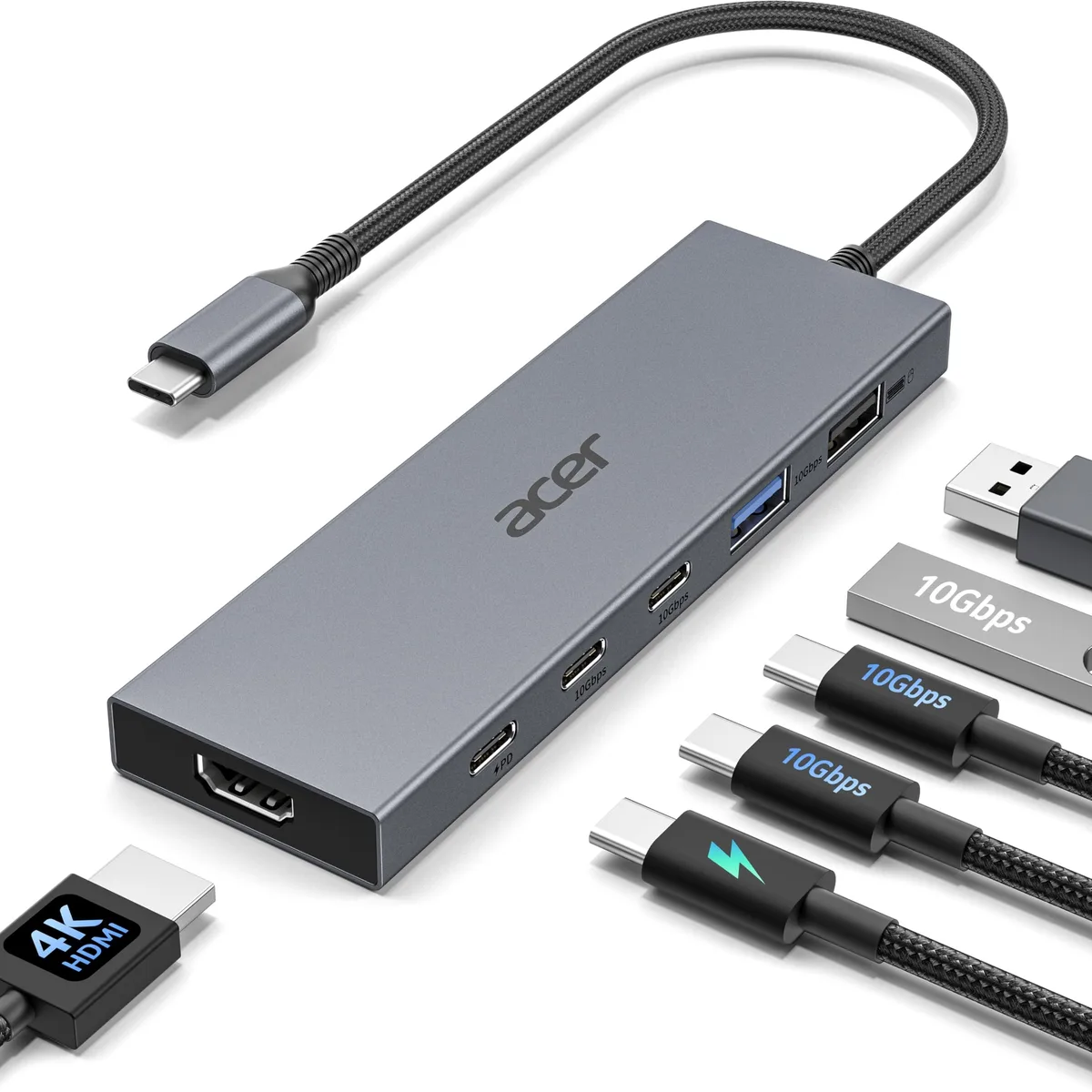 Acer ODK5V0 6-in-1 USB-C Hub 10Gbps 4K@60Hz Grey — product photo