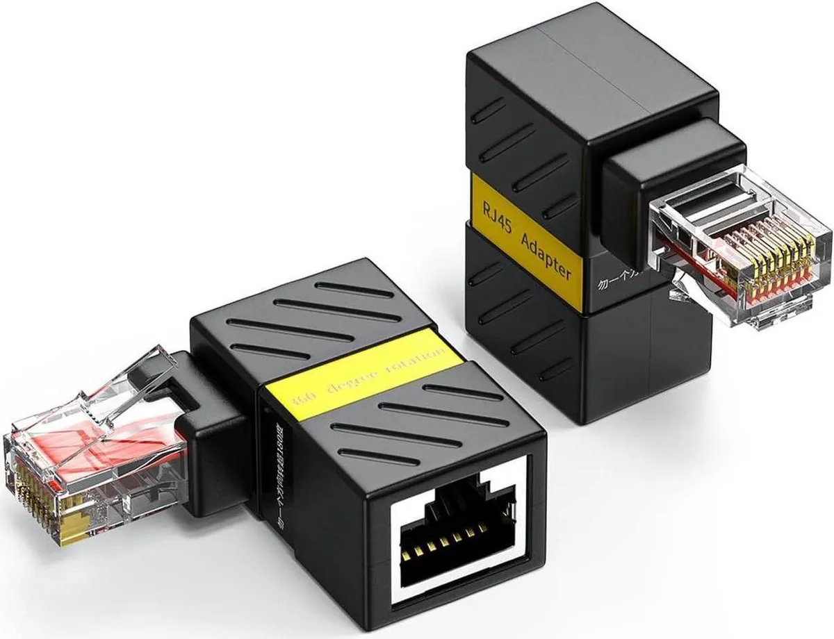 Vszerda Vszerda 2 Pack Cat6 Ethernet Extenders 90 Degree 360° Rotation RJ45 Male to Female Connector — product photo