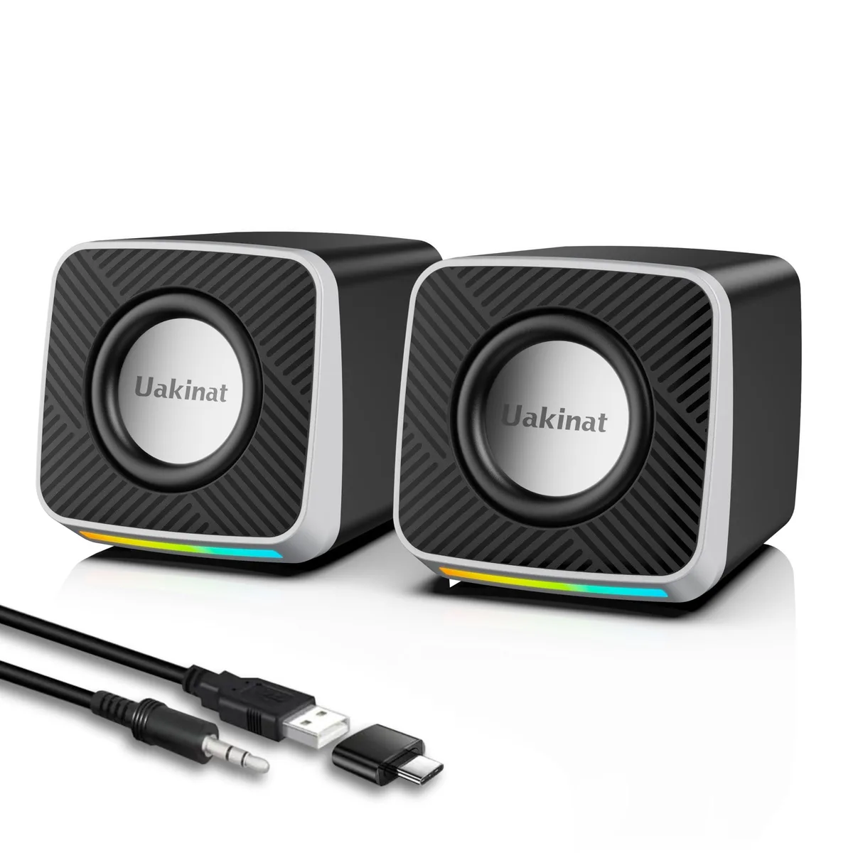  Uakinat Computer Speakers 2.0 6 W Black/Silver USB 3.5 mm AUX — product photo