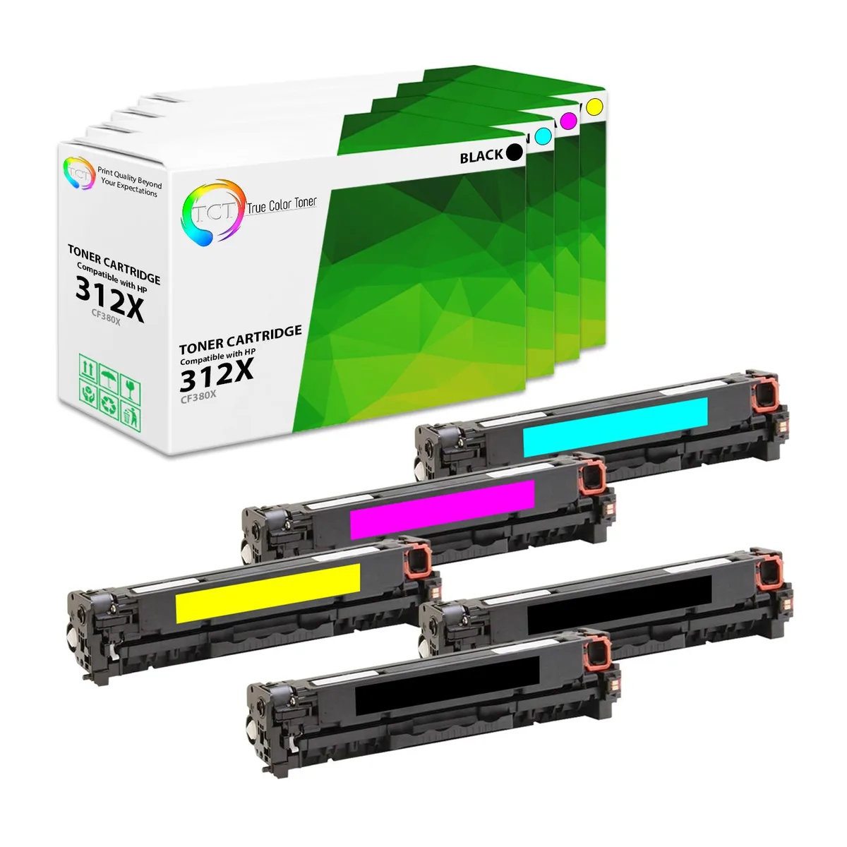 True Color Toner True Color Toner 312X 312A 5-pack toner cartridges CF380X CF381A CF382A CF383A — product photo