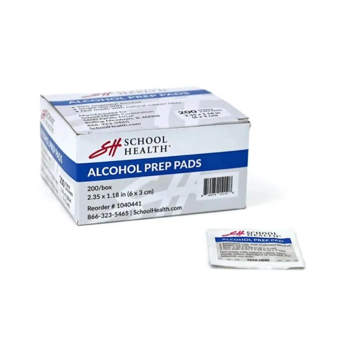 SH School Health Alcohol Prep Pads 200 Pack 70% Isopropyl 1.25x2.5in — product photo