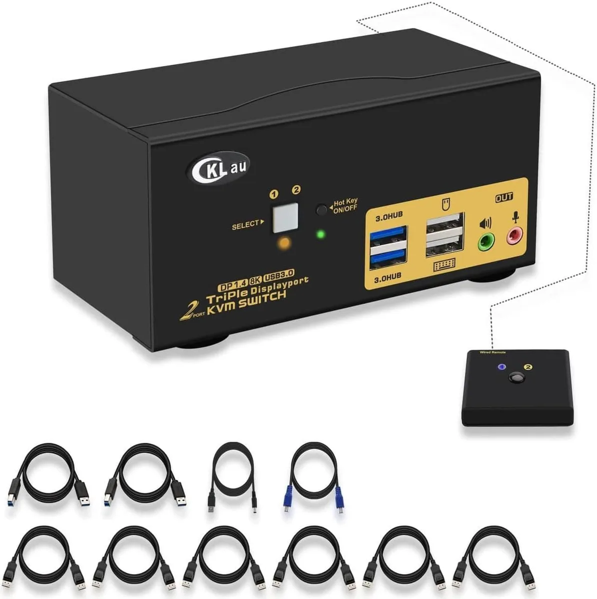 Vszerda Vszerda 2-Port USB 3.0 Triple Monitor KVM Switch DP 1.4 8K30 4K144Hz — product photo