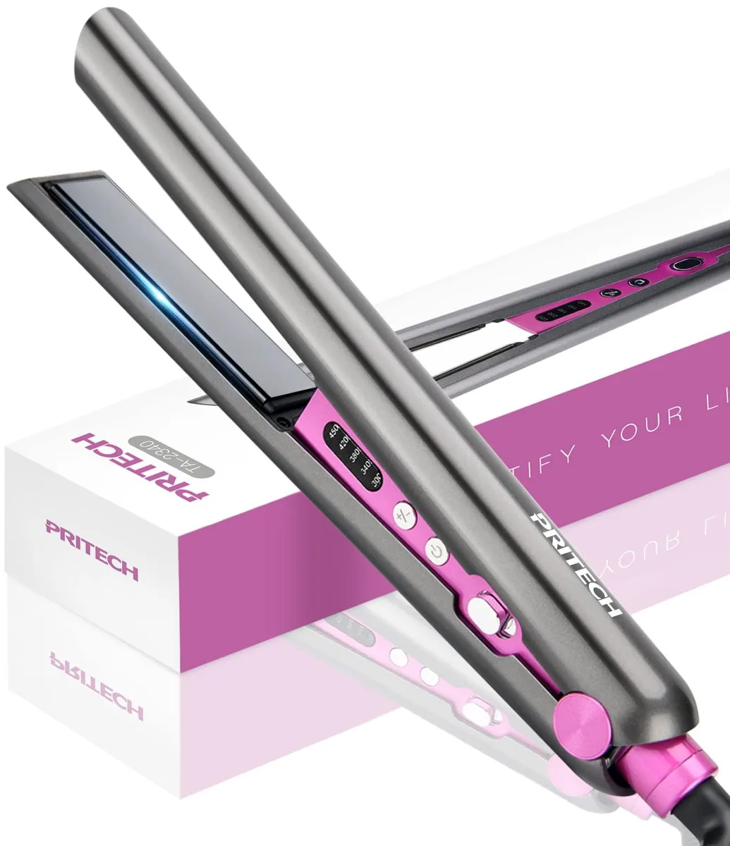 Grey ceramic hair straightener with 1 inch plates and digital display