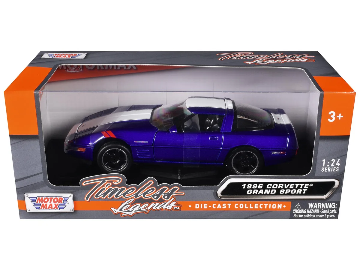 MOTORMAX MOTORMAX 1996 Chevrolet Corvette Grand Sport Blue Metallic White Stripes Timeless Legends 1/24 Diecast — product photo