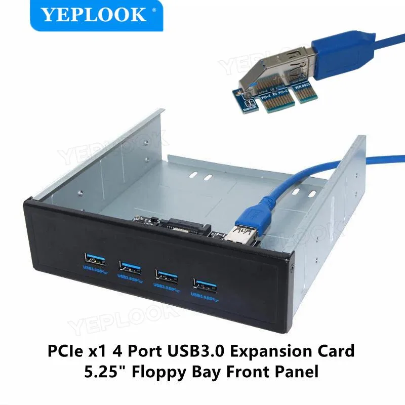 YEPLOOK YEPLOOK PCI-E x1 4 Port USB 3.0 5.25" Bay Card NEC720201 60cm Cable — product photo