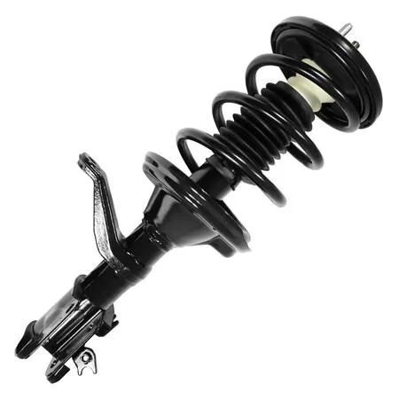 Unity 11664 front right complete strut assembly, silver metal coil spring and strut unit with top mount, bearing plate, bumper
