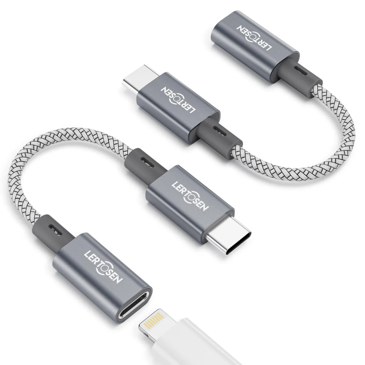  LERTOSEN LTS-FD07B Lightning to USB-C Adapter 2 Pack Silver — product photo