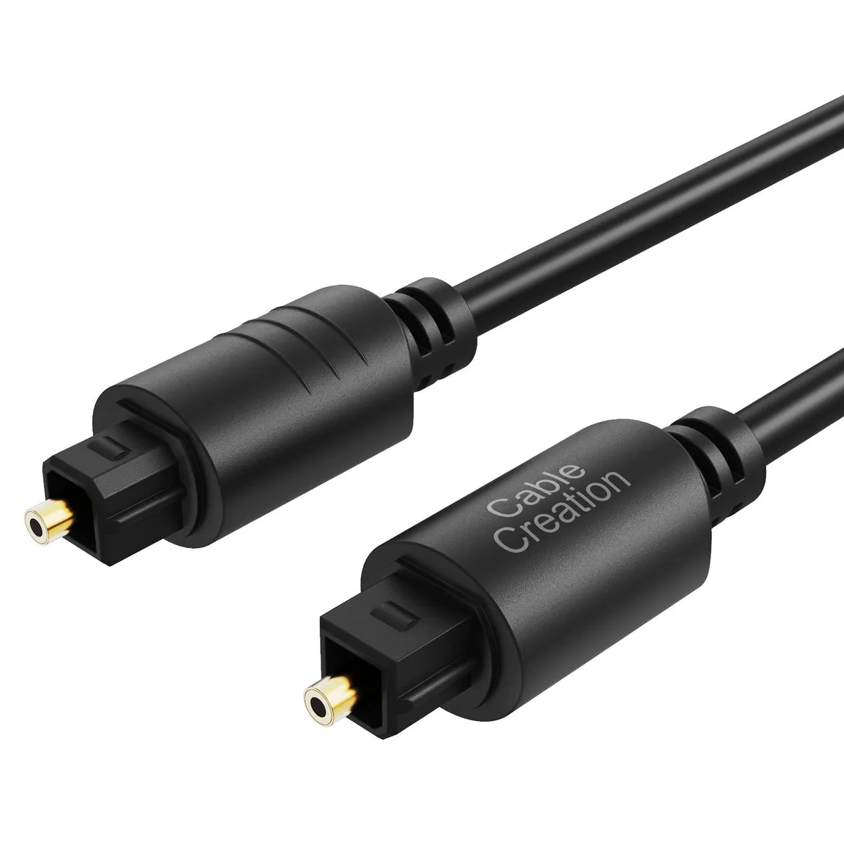Black fiber-optic Toslink cable 50 ft with gold-plated connectors