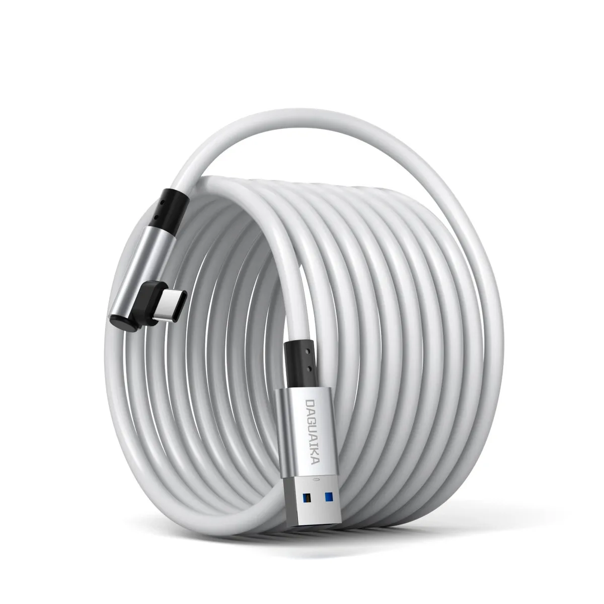 A 16ft black USB 3.0 to USB-C cable with right-angled Type-C plug and Velcro tie