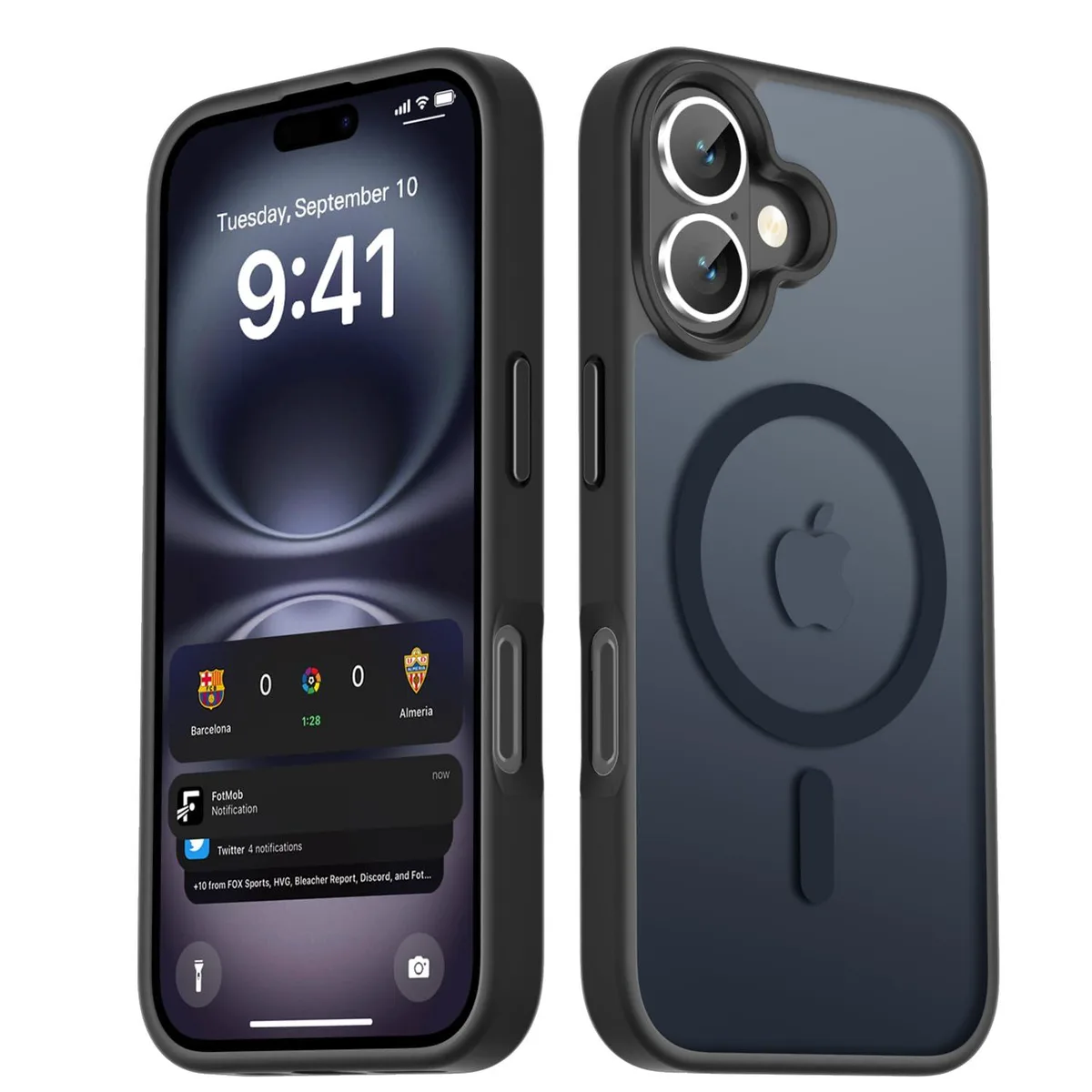 Black translucent matte frosted iPhone 16 case with magnetic ring