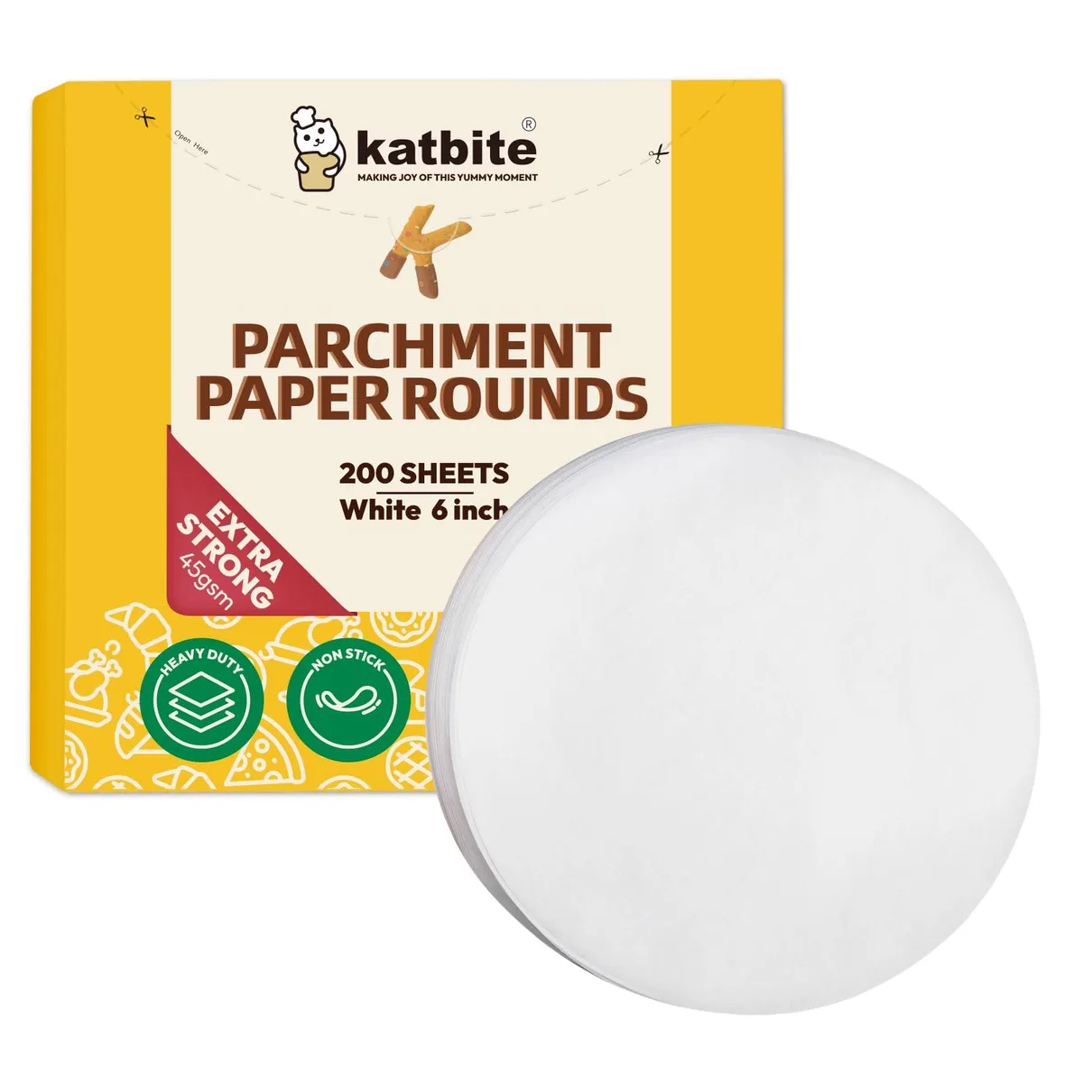 Flat stack of 200 white 6-inch parchment rounds in a lidded box