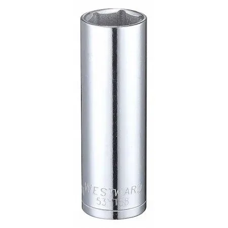 Chrome-finish 3/8-inch drive 15 mm deep socket with six-point opening