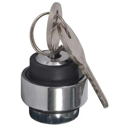 Dayton 30G285 keyed selector switch, 22 mm chrome metal bezel, black operator head, two-position maintained action, includes key